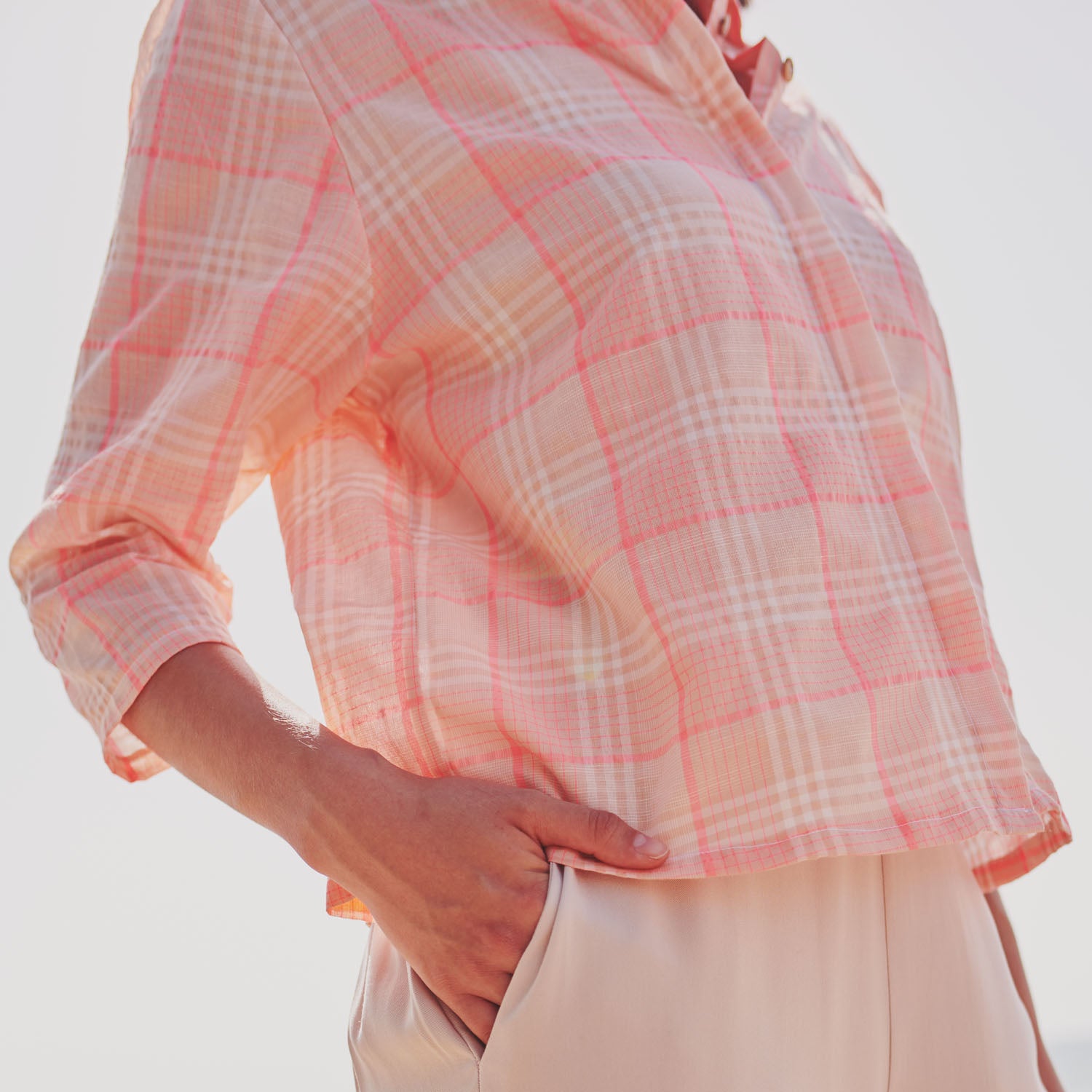 Hemden-/Blusenstoff lachsfarben kariert