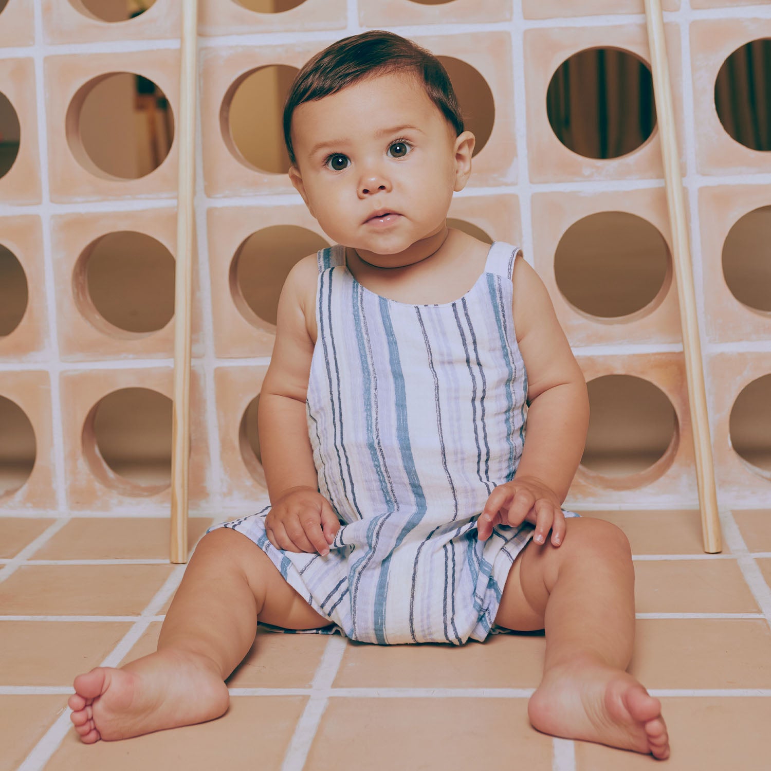 Musselin blau/ weiß gestreift