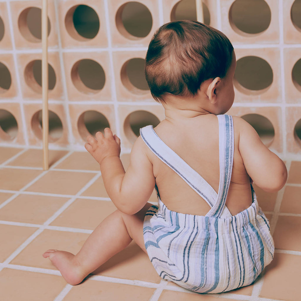 Musselin blau/ weiß gestreift