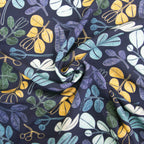 Ecoviskose dunkelblau mit Blättern (Ecovero)