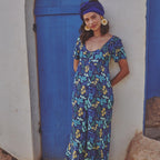 Ecoviskose dunkelblau mit Blättern (Ecovero)