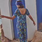 Ecoviskose dunkelblau mit Blättern (Ecovero)