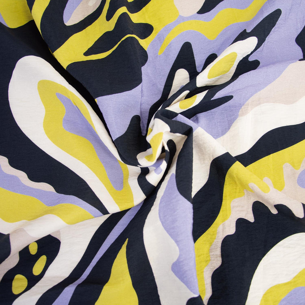 Viskose Rayon Voile weiß/blau/gelb gemustert