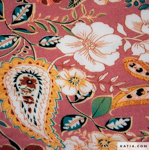 Viskose altrosa mit Blumendruck