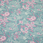 Viskosejersey türkis mit rosa Kirschblüten