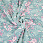 Viskosejersey türkis mit rosa Kirschblüten
