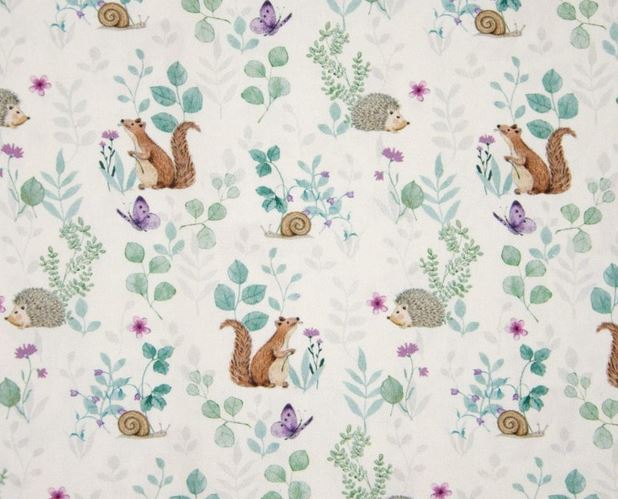 Popeline weiß mit Waldtiermotiven