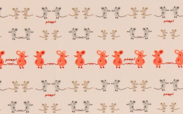 Bio-Interlock beige mit Zwillingsmäusen (GOTS-zertifiziert)