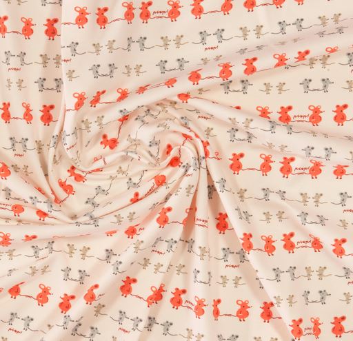 Bio-Interlock beige mit Zwillingsmäusen (GOTS-zertifiziert)