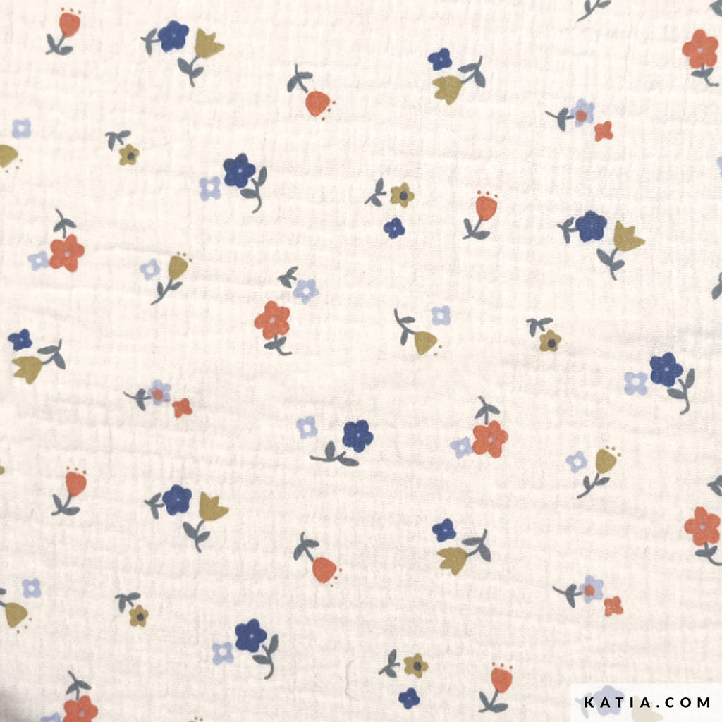Musselin ecrufarben mit Blümchen