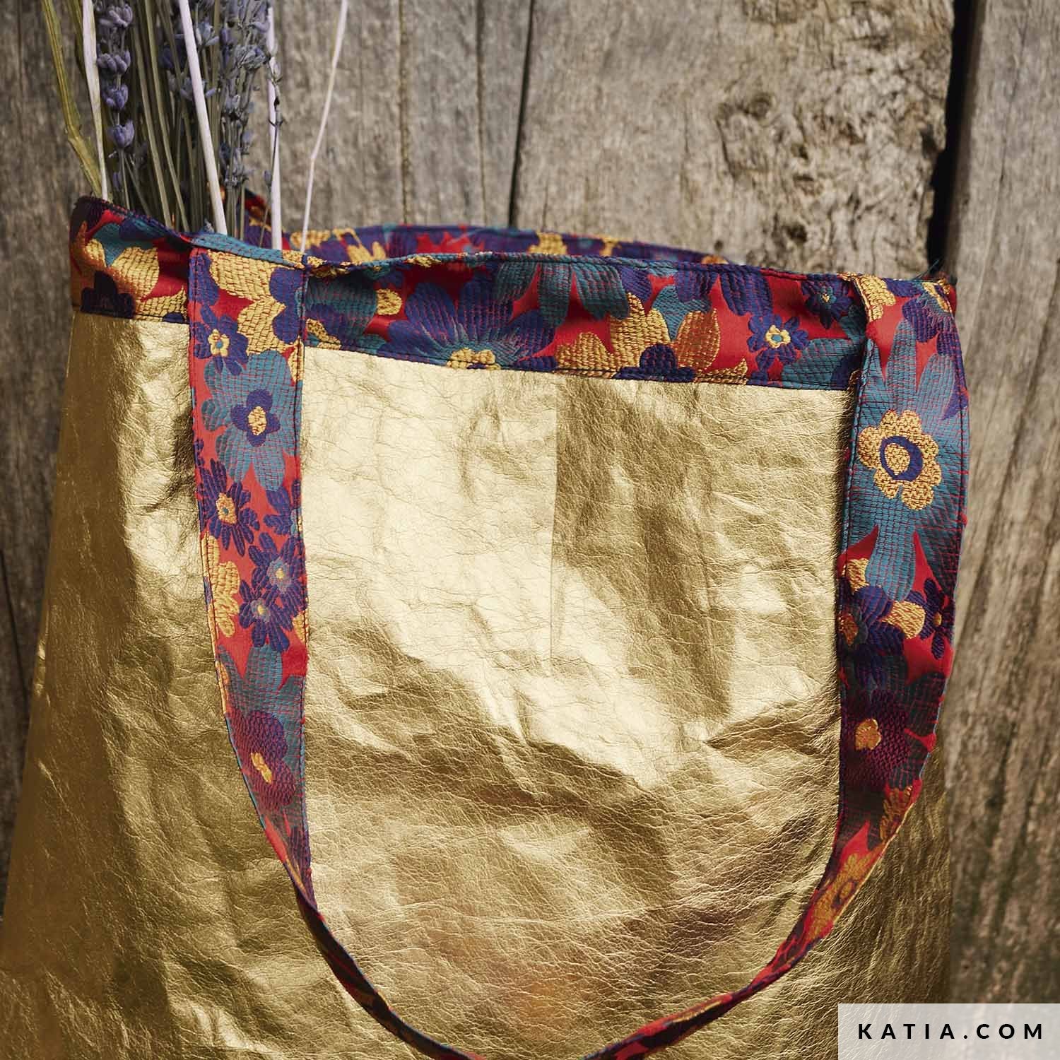 Brokat rot/ blau mit Blumenmuster