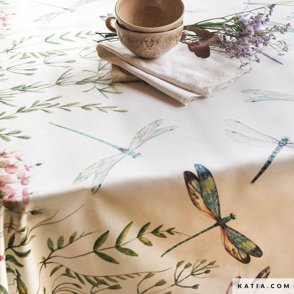 Canvas Panama beige mit Libellen