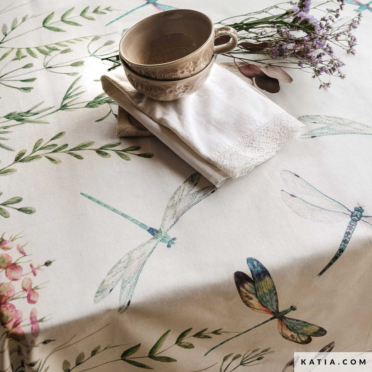 Canvas Panama beige mit Libellen