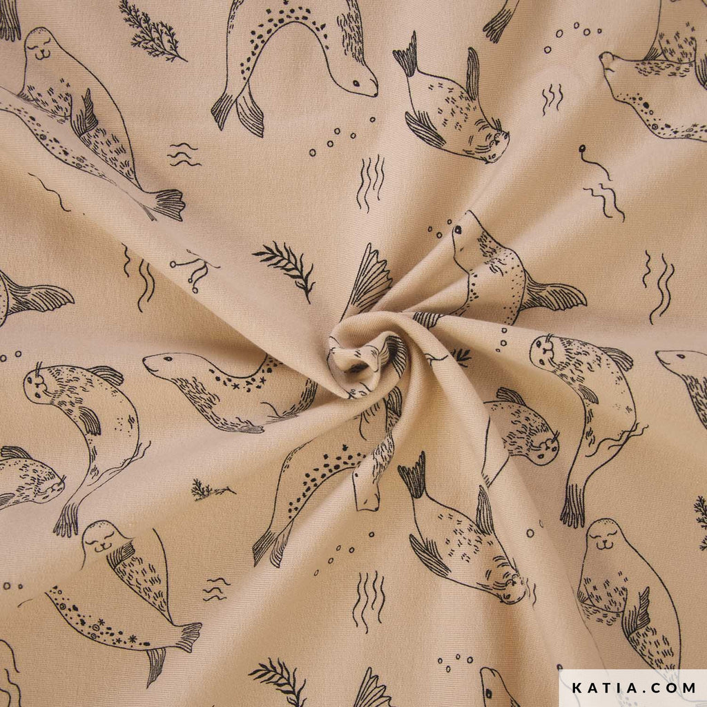 Sommersweat beige mit Seehunden