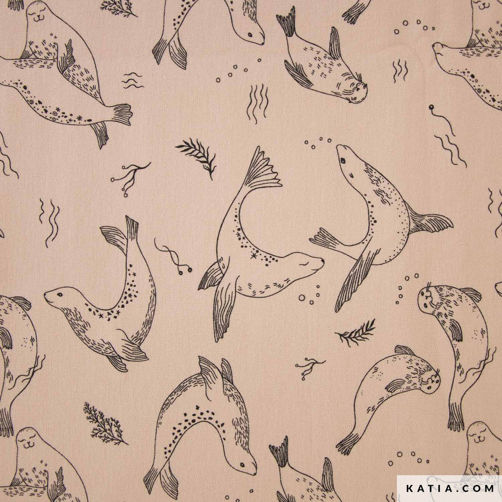 Sommersweat beige mit Seehunden
