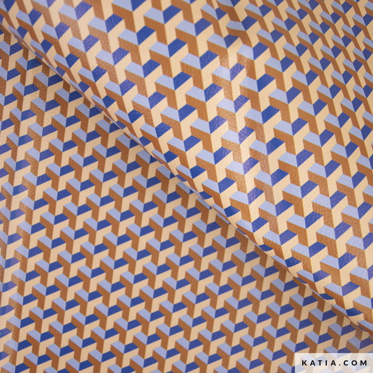 Kunstleder blau-braun mit dreidimensionalem Muster