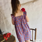 Popeline blau mit roten Blumen