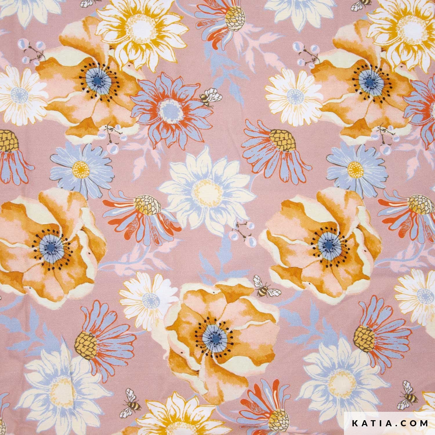 Viskose altrosa mit Blumenmuster