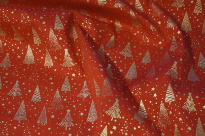 Baumwolle rot mit Tannenbäumen und Sternen in Gold_Produktgalerie 3