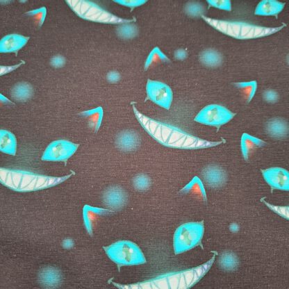Baumwolljersey schwarz mit Katzengesichtern türkis_Produktgalerie 1