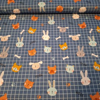 Baumwolle blau kariert mit Tiermotiven_Produktbild
