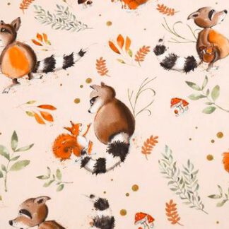 Bio-Baumwolljersey beige mit Waldtieren _Produktbild